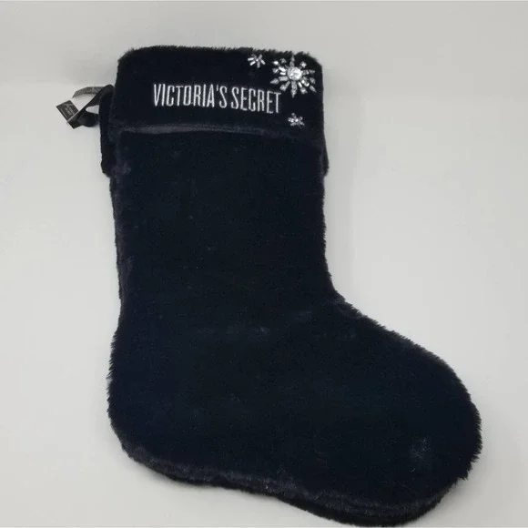 Victoria's Secret Bling Christmas Black Velvet Plush Stocking Boot NEW - Picture 2 of 7